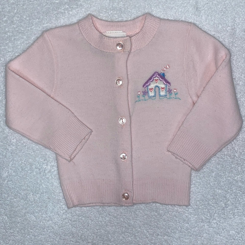 Vintage Childwise acrylic knit Littke house cardigan light pink sweater 9/12m